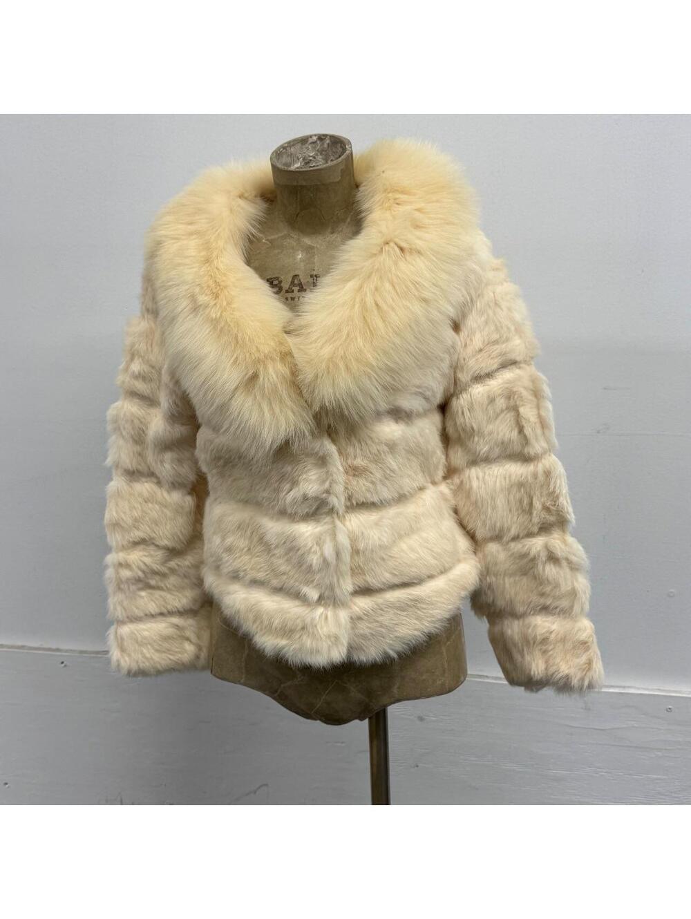 Vintage Y2K Cream Rabbit & Fox Fur Jacket Coat